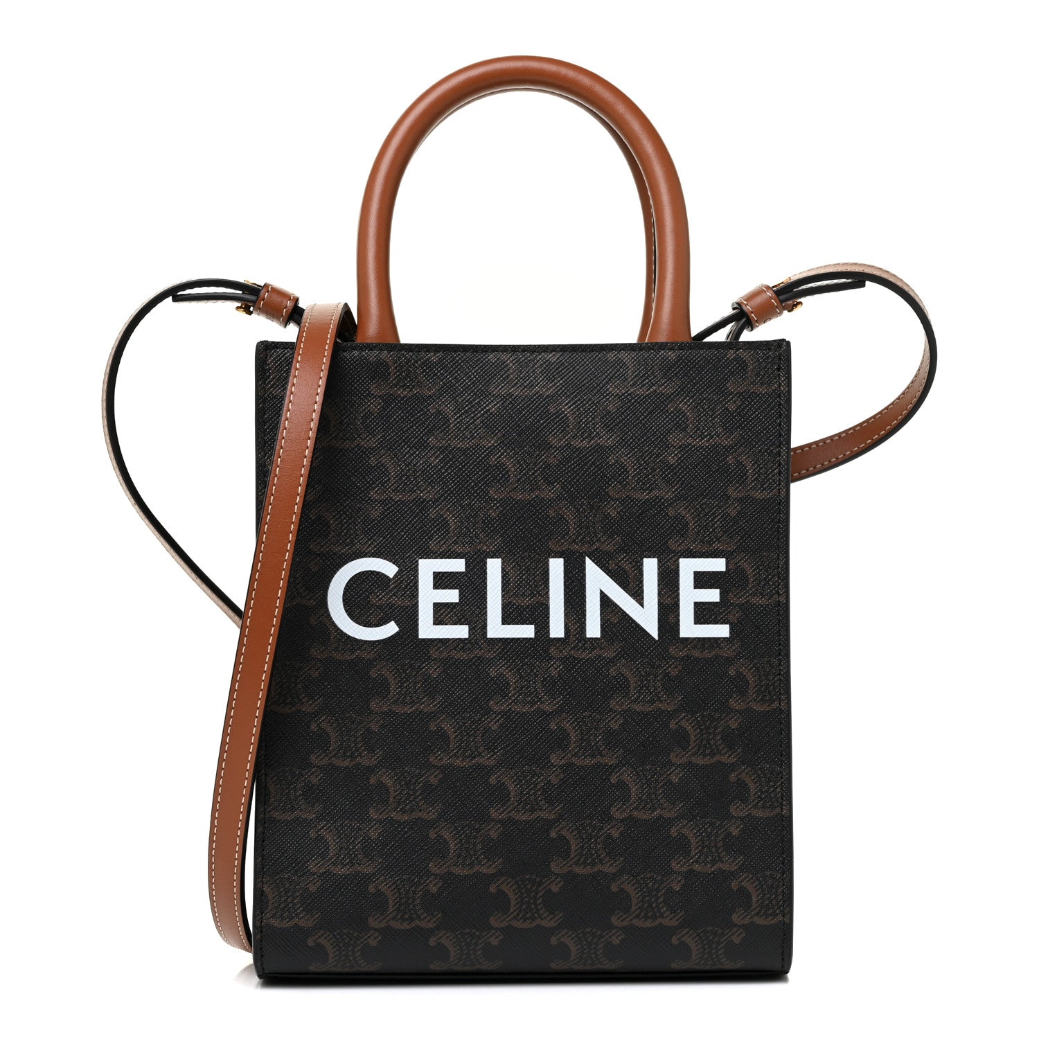 Celine Triomphe Canvas Calfskin Mini Vertical Cabas Tan 1 of 8