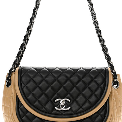 Chanel Lambskin Quilted Classic Twist Crescent Flap Black Beige 8 of 15