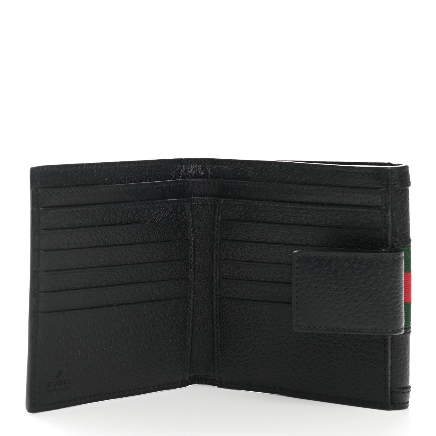 Textured Calfskin Web Ophidia French Flap Wallet Black