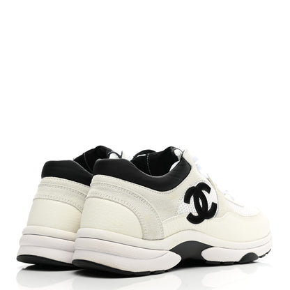 Chanel Mesh Suede Calfskin Grained Calfskin Womens CC Sneakers 38 White Black 4 of 9