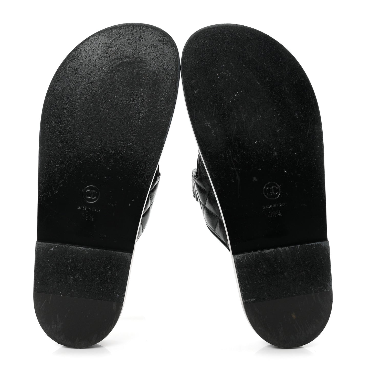 Lambskin Quilted Velcro Dad Chain CC Slide Sandals 39.5 Black