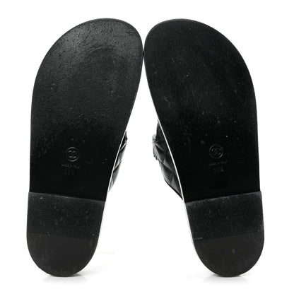 Chanel Lambskin Quilted Velcro Dad Chain CC Slide Sandals 39.5 Black 6 of 10
