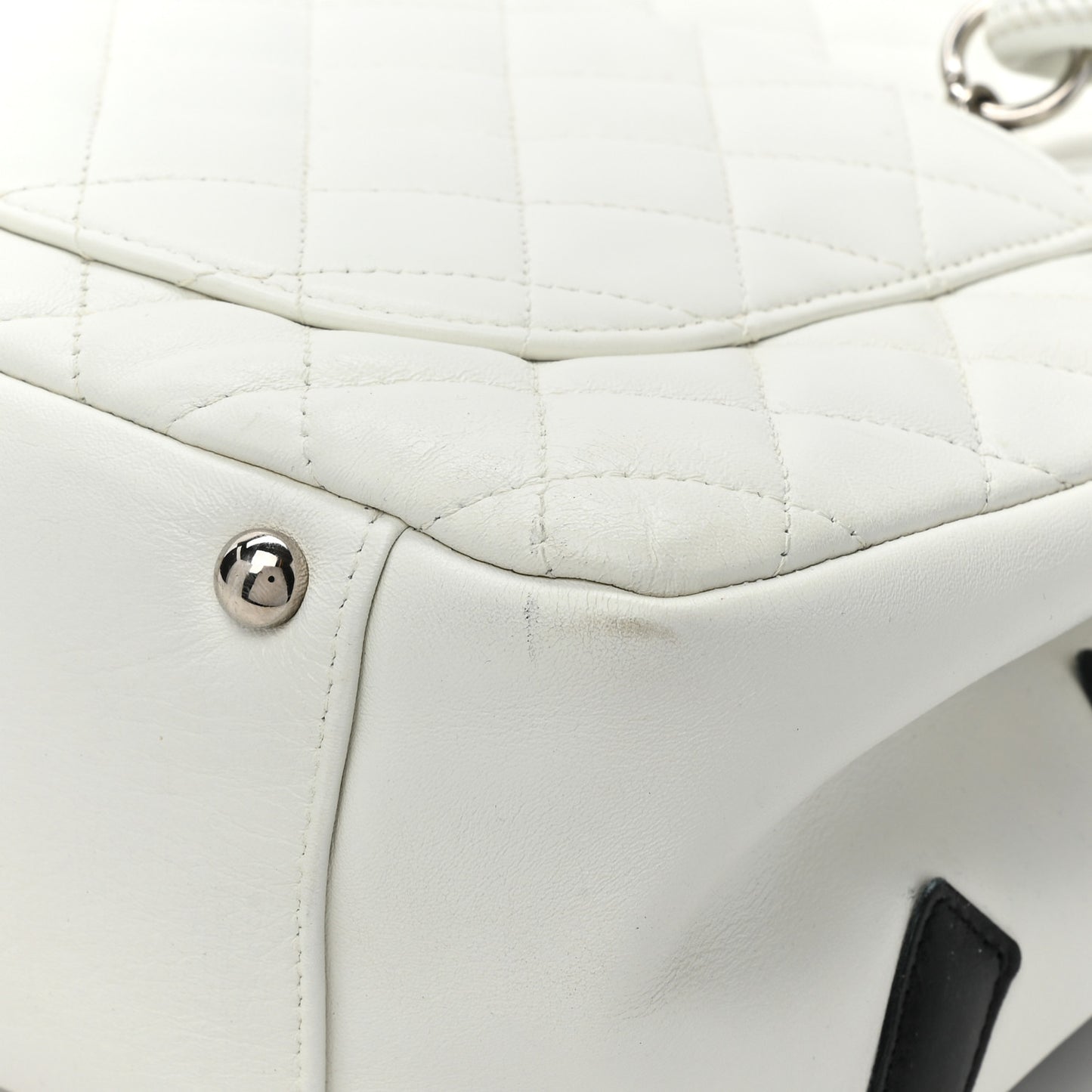 Calfskin Quilted Large Cambon Flap White Black