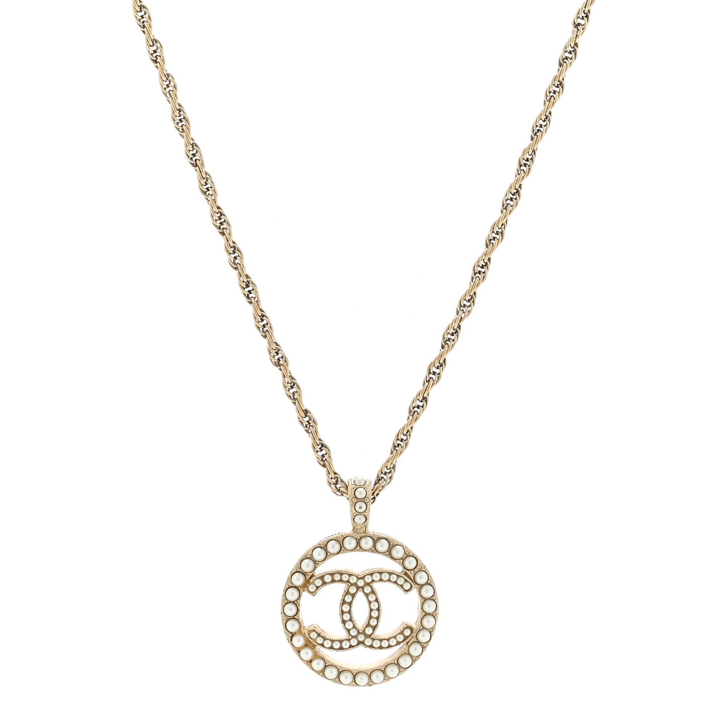 Pearl CC Round Pendant Necklace Gold