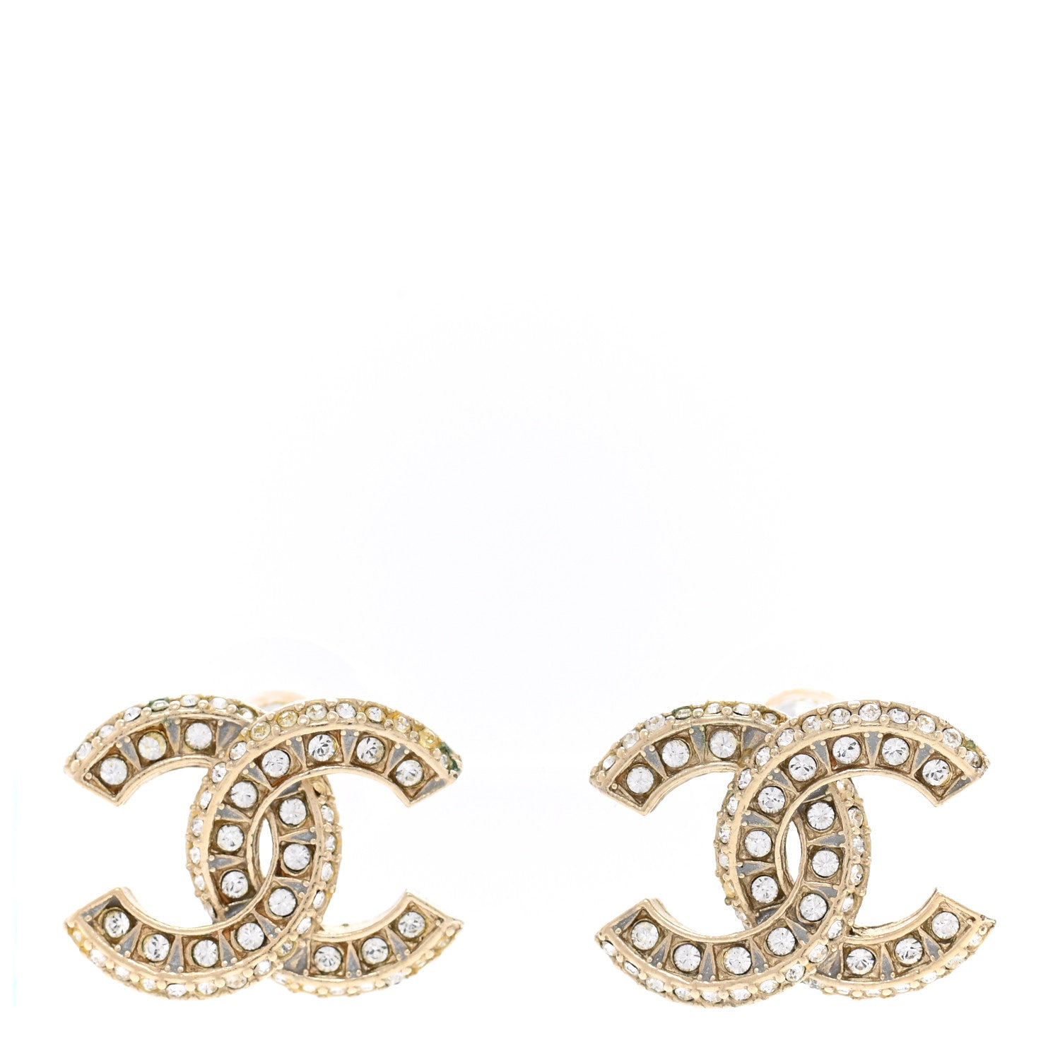 Chanel Crystal Timeless CC Earrings Light Gold 1 of 6