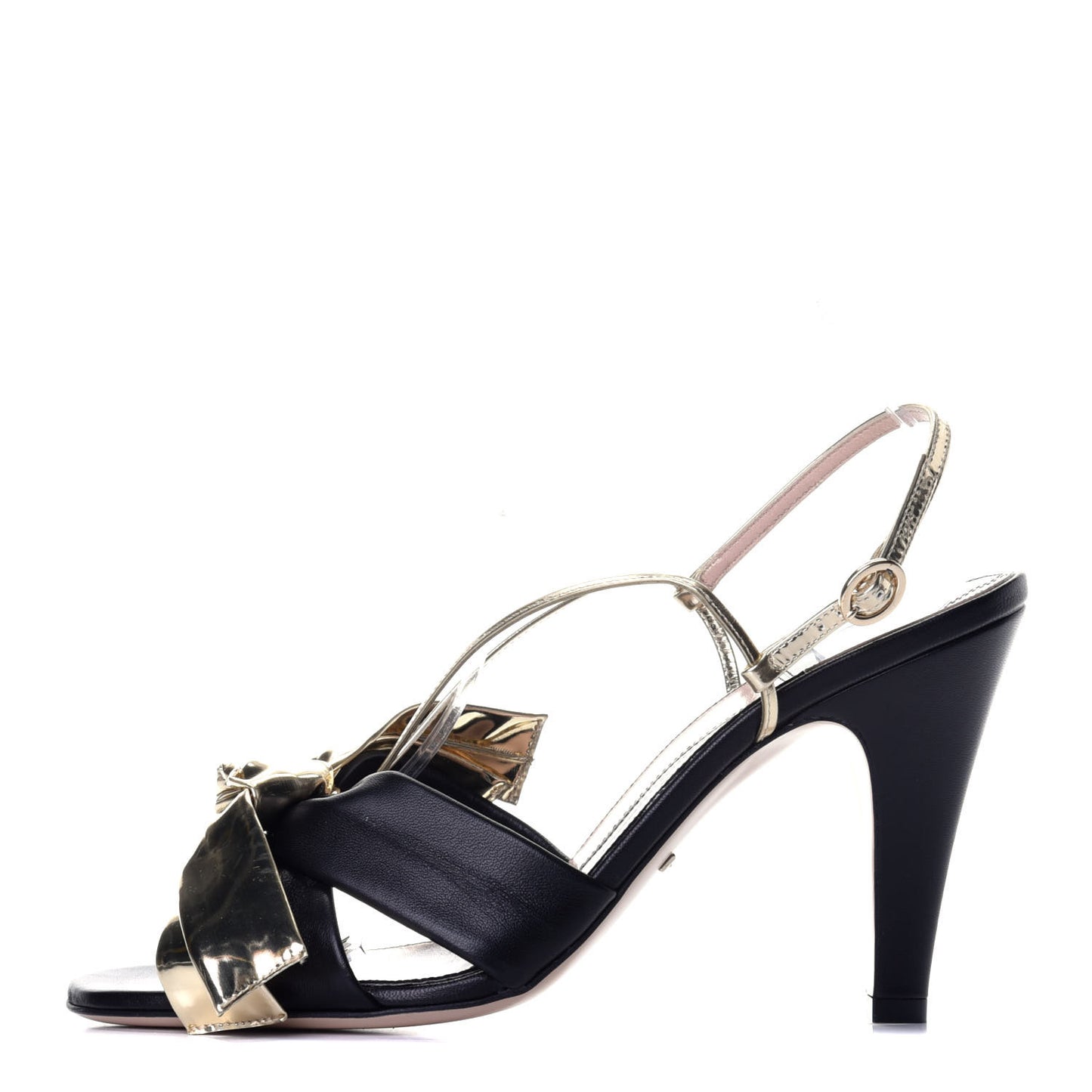 Nappa Metallic Bow Daphne High Heel Sandals 39 Black Platino
