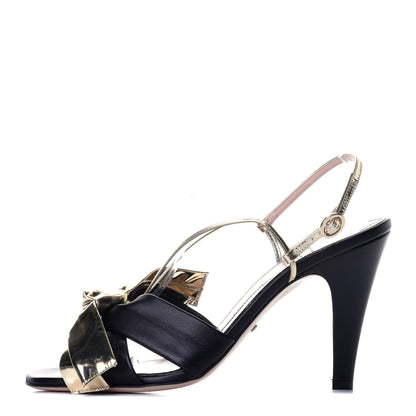 Gucci Nappa Metallic Bow Daphne High Heel Sandals 39 Black Platino 1 of 9