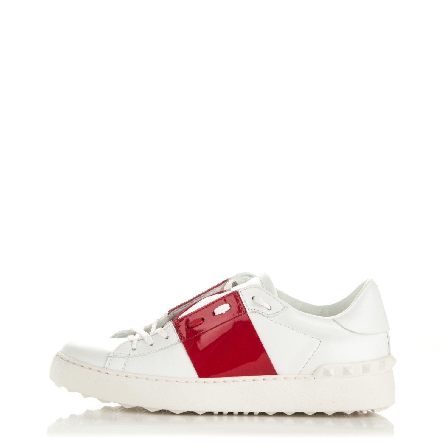 Valentino Garavani Calfskin Patent Rockstud Open Sneakers 39 White Rosso Valentino 1 of 7