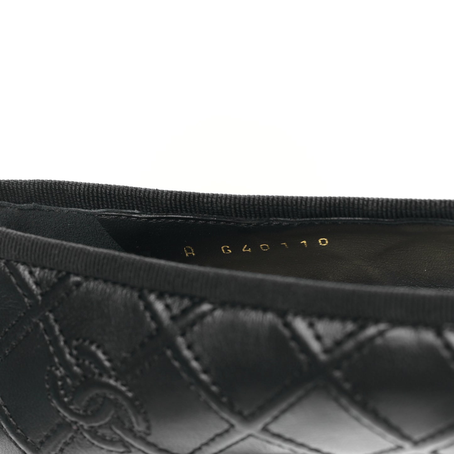 Lambskin Patent Double Stitched CC Cap Toe Ballerina Flats 38.5 Black