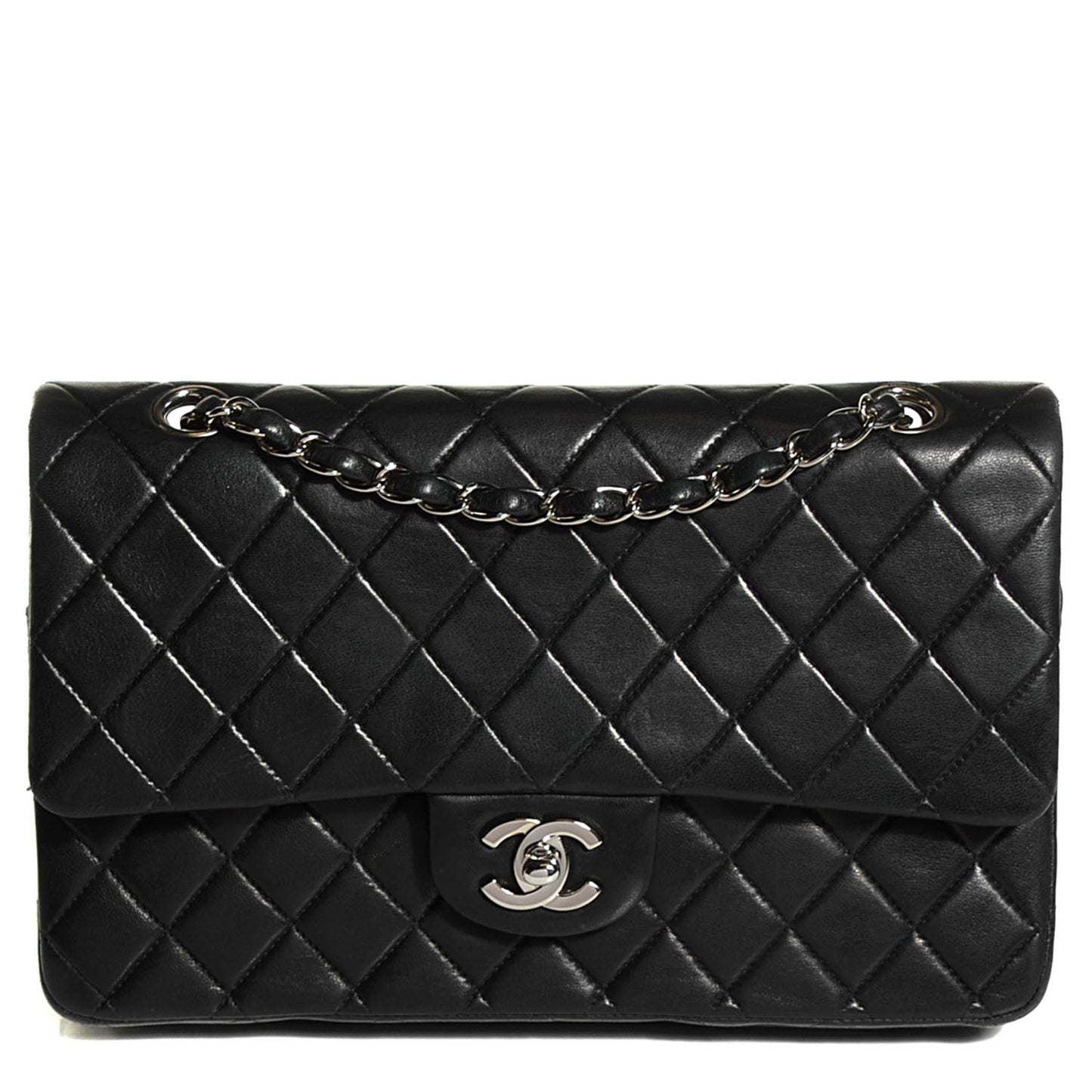 Lambskin Quilted Medium Double Flap Black