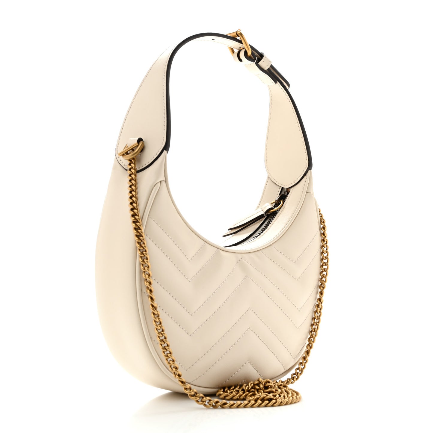Calfskin Matelasse Chevron Mini GG Marmont Half Moon Hobo Mystic White
