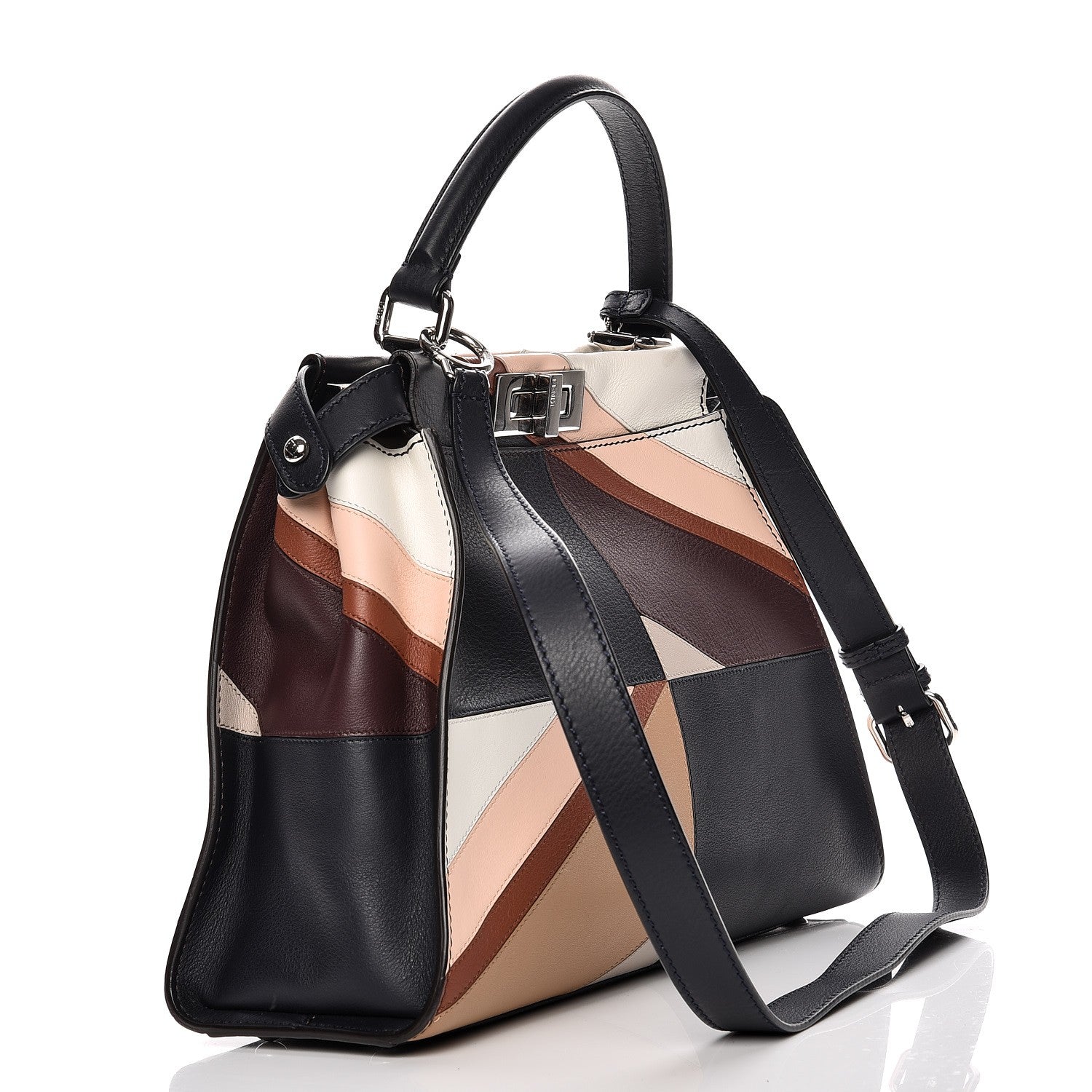 Fendi Vitello Seta Patchwork Medium Peekaboo Iconic Satchel Night Blue Multicolor 4 of 8