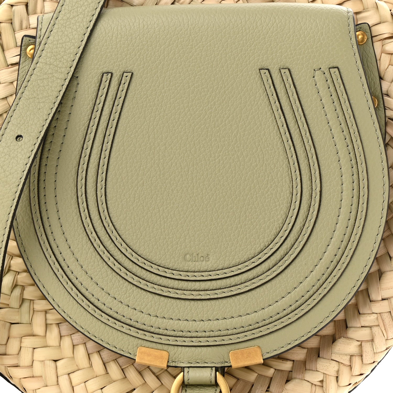 Chloe Raffia Small Grain Calfskin Small Marcie Basket Crossbody Faded Green 6 of 8