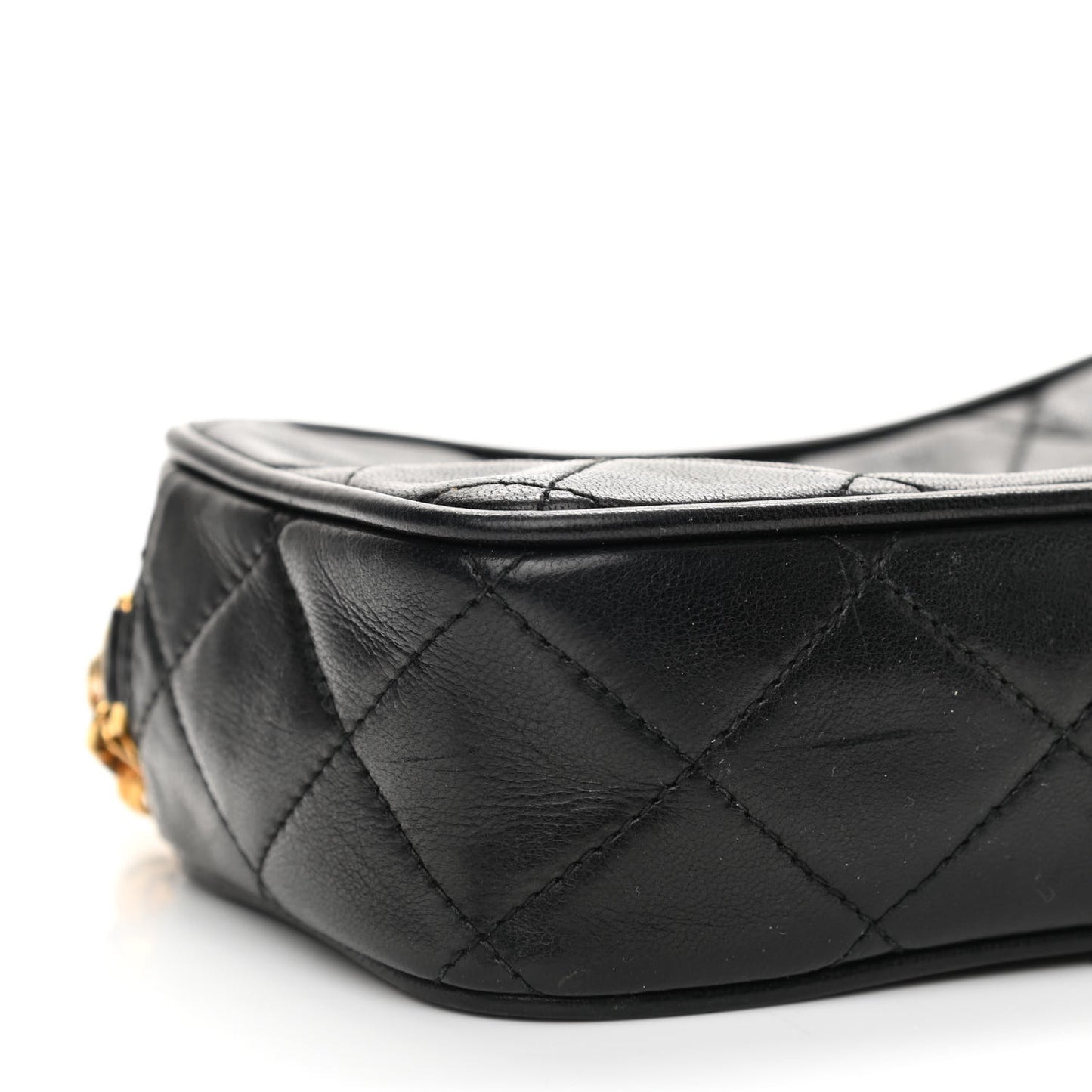 Lambskin Quilted Tassel Camera Case Black