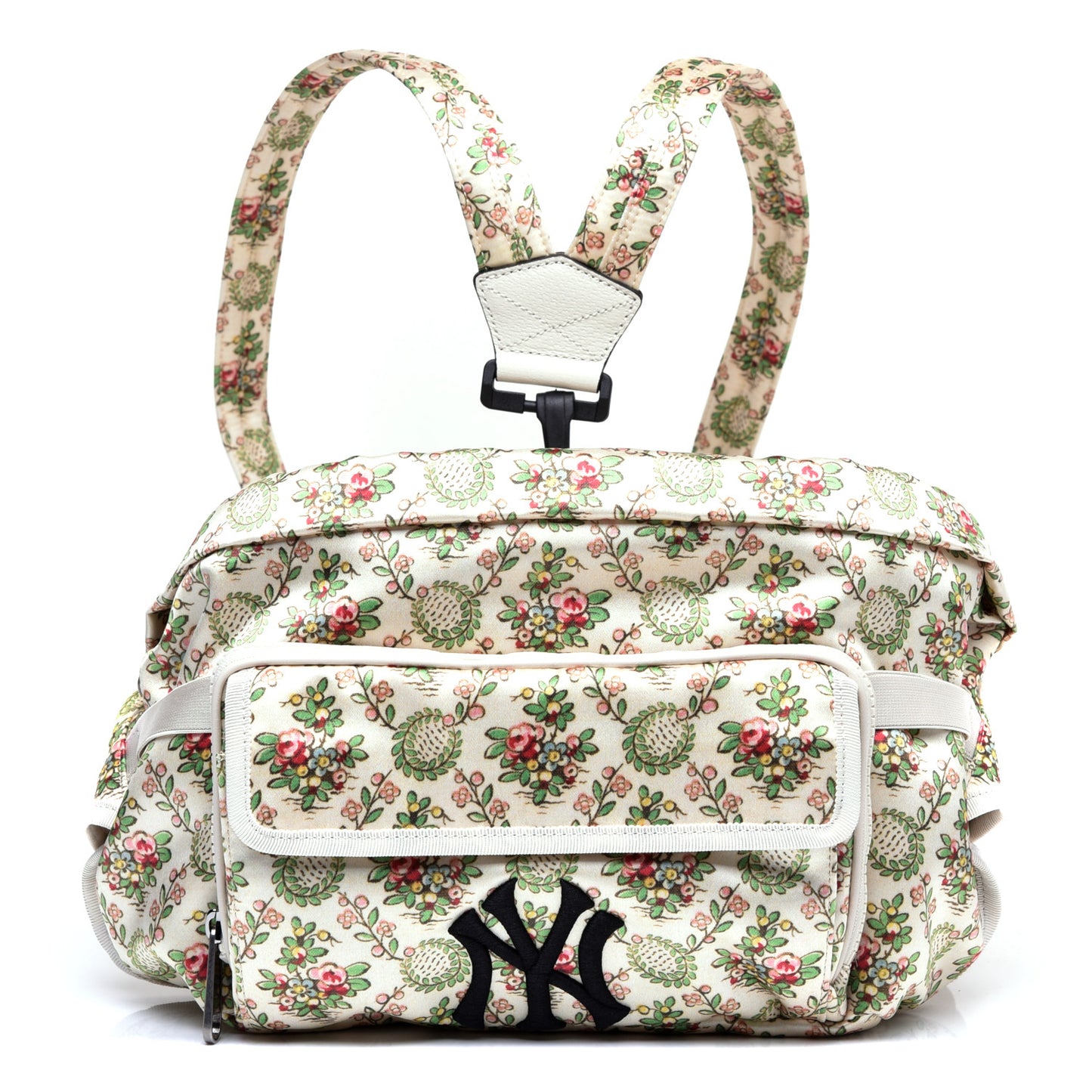X MLB Satin Floral Print NY Yankees Patch Convertible Belt Bag Ivory Green
