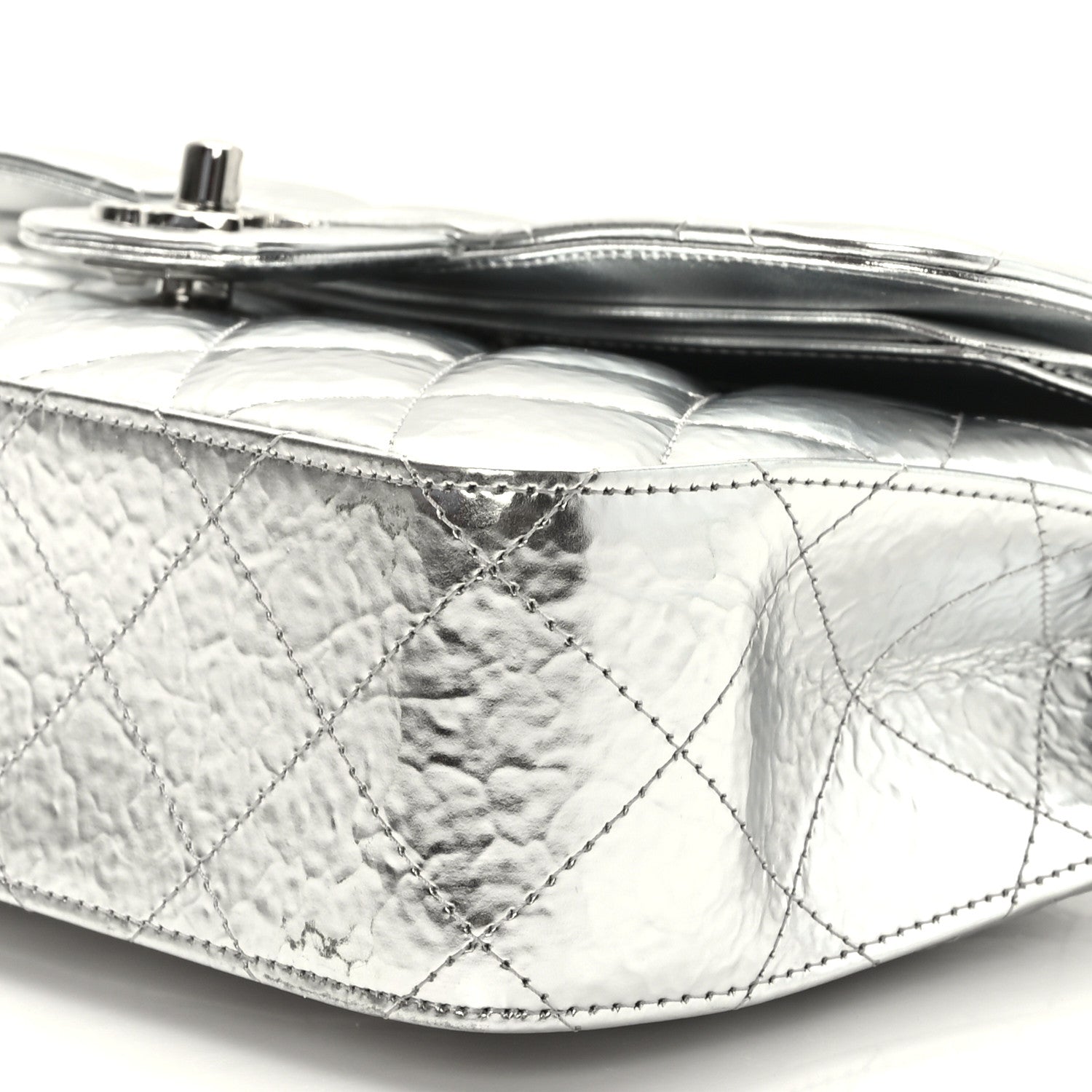 Chanel Hammered Metallic Calfskin Quilted Small Double Flap Silver 9 of 10