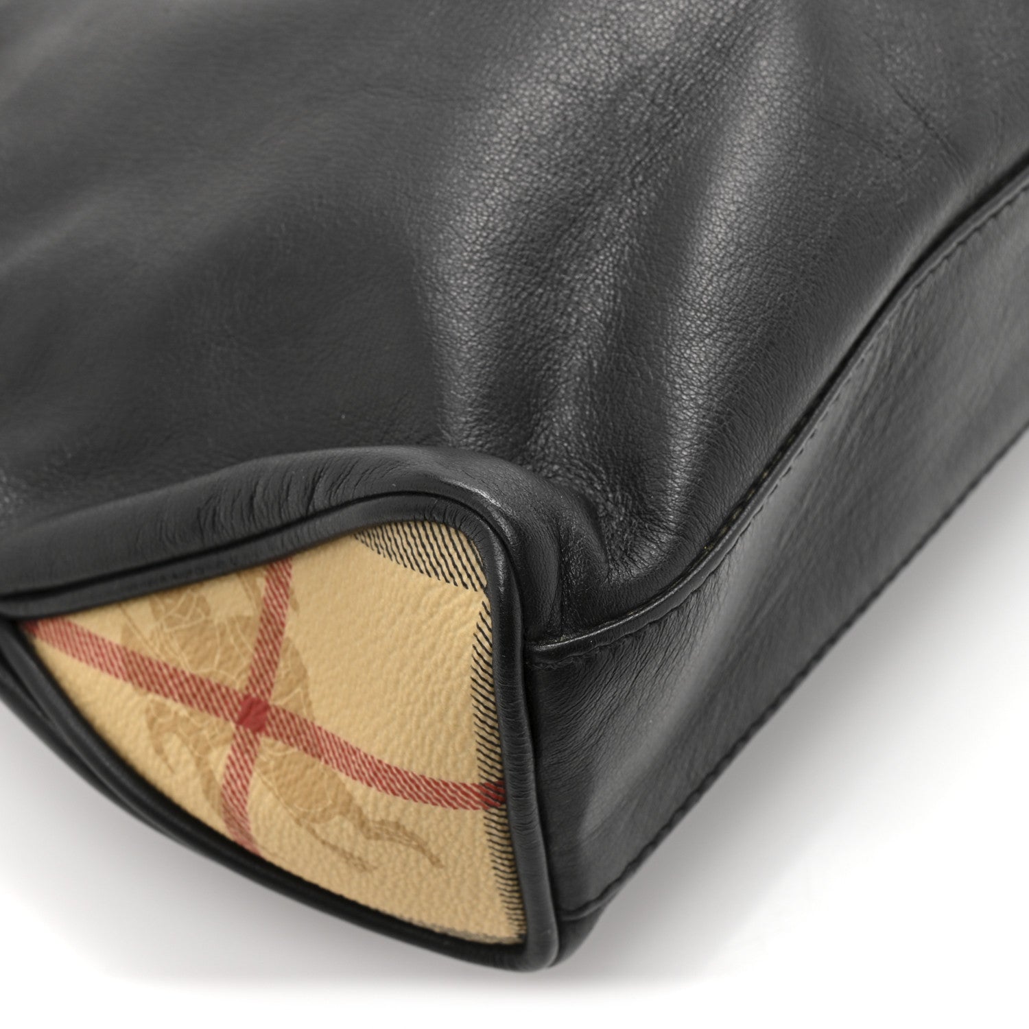Burberry Calfskin Haymarket Check Horn Toggle Shoulder Bag Black Black 10 of 12