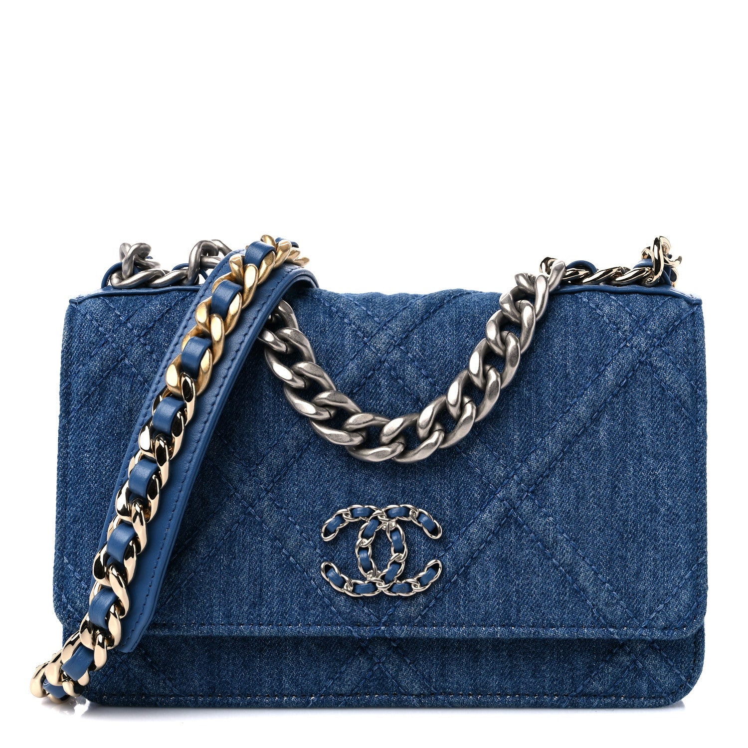 Chanel Denim Quilted Chanel 19 Wallet On Chain WOC Blue 1 of 11