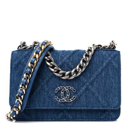 Chanel Denim Quilted Chanel 19 Wallet On Chain WOC Blue 1 of 11