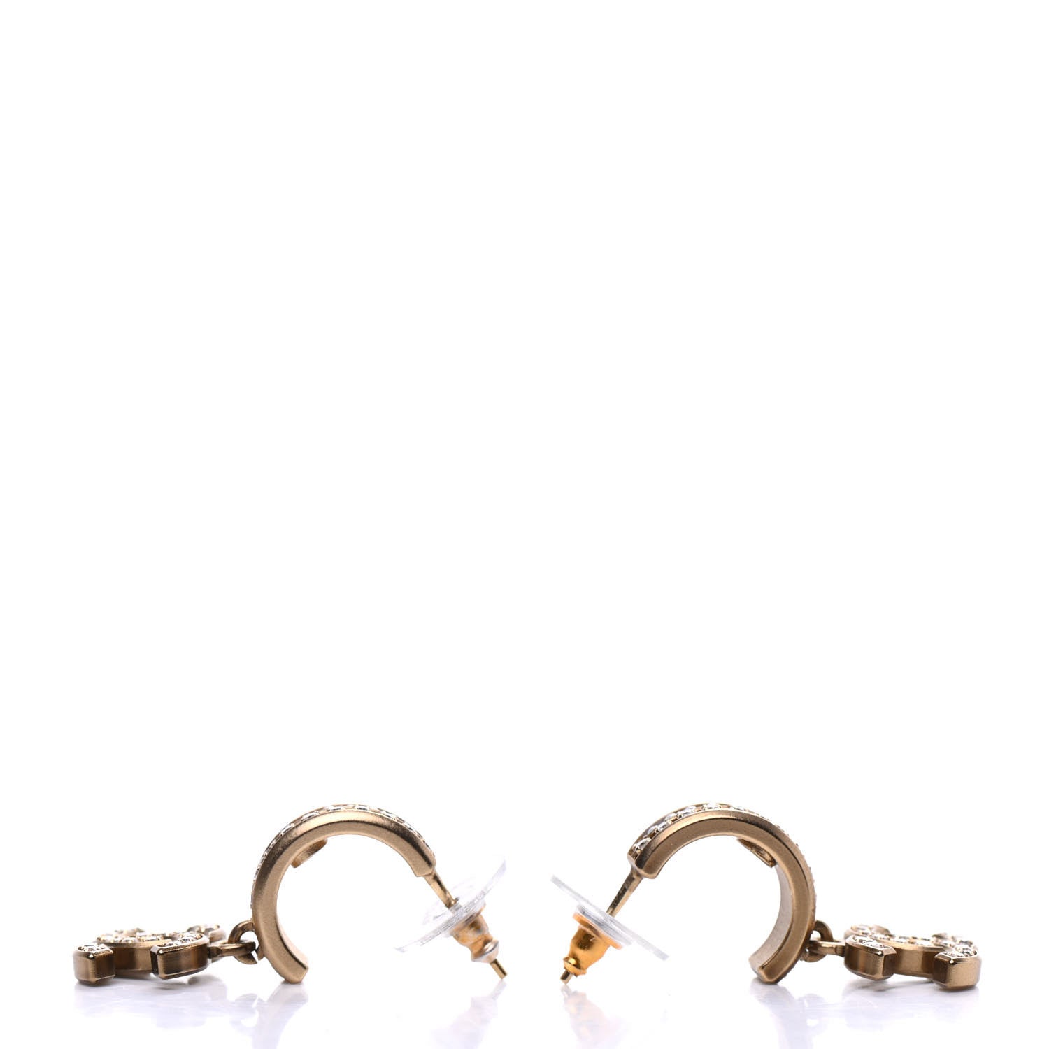 Chanel Crystal Pearl CC Hoop Drop Earrings Gold 3 of 5