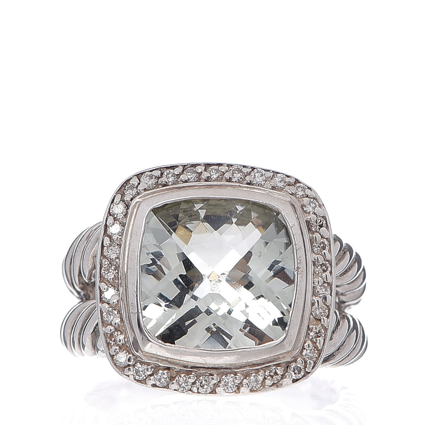 Sterling Silver Diamond Prasiolite 11mm Albion Ring 54 7