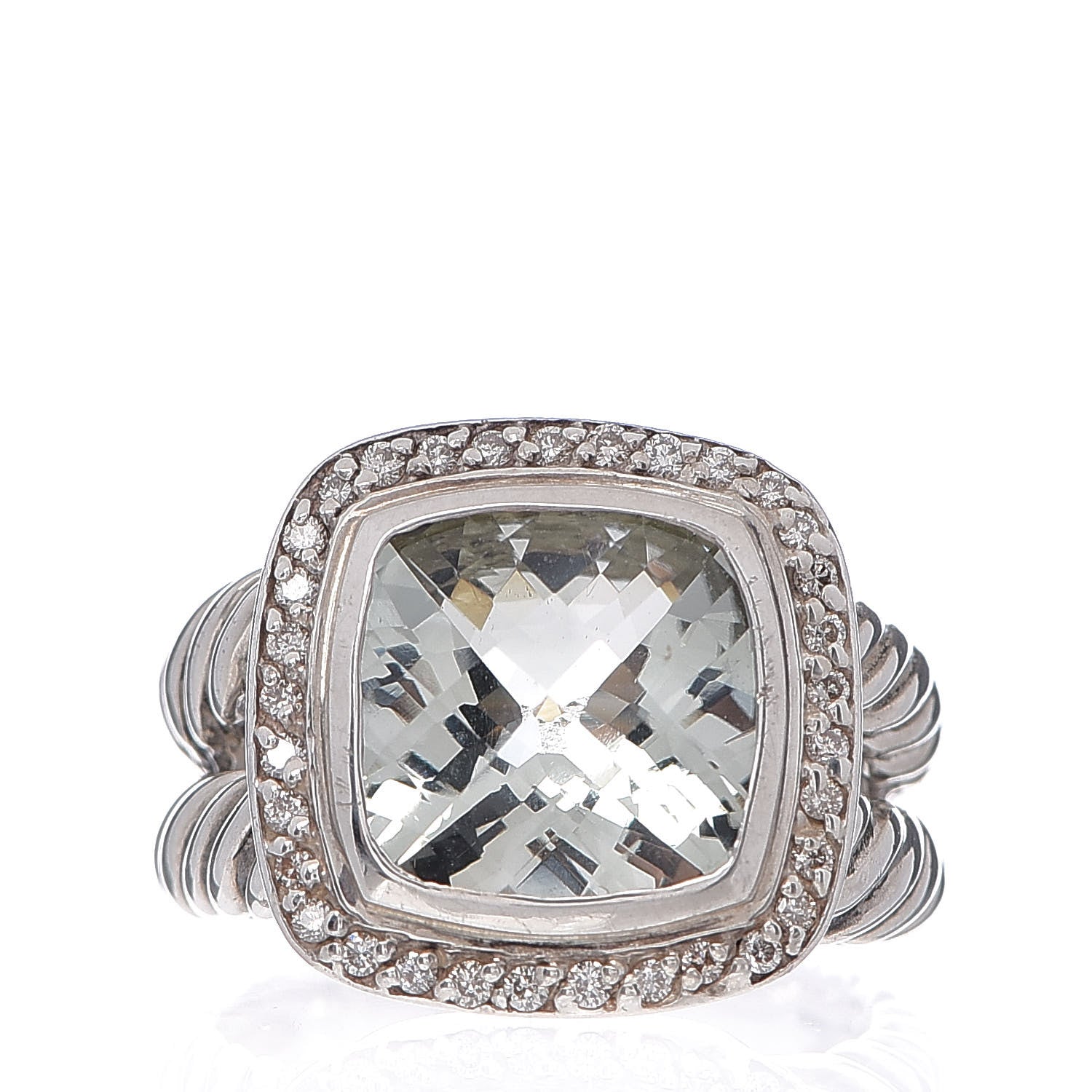 David Yurman Sterling Silver Diamond Prasiolite 11mm Albion Ring 54 7 1 of 6