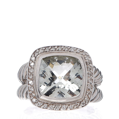 David Yurman Sterling Silver Diamond Prasiolite 11mm Albion Ring 54 7 1 of 6