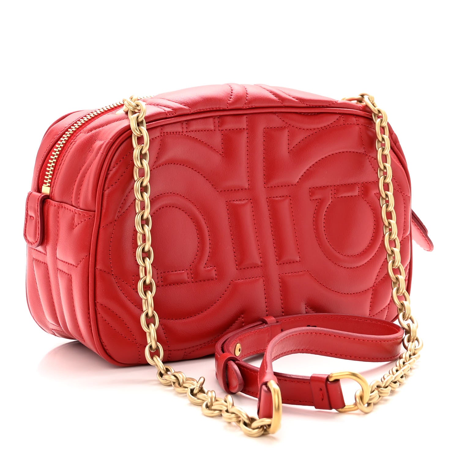 Salvatore Ferragamo Calfskin Quilted Gancini Camera Bag Red 2 of 8