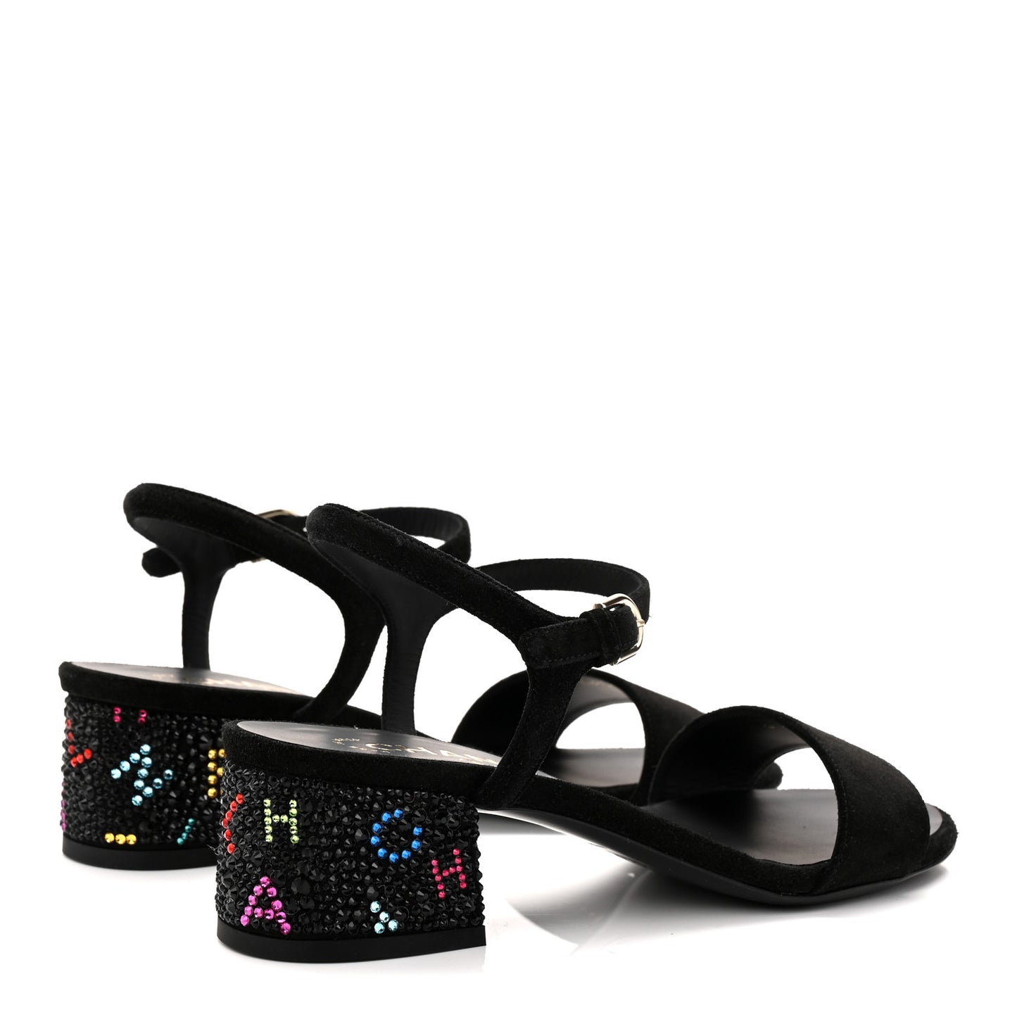 Suede Strass Ankle Strap Sandals 37.5 Black Multicolor
