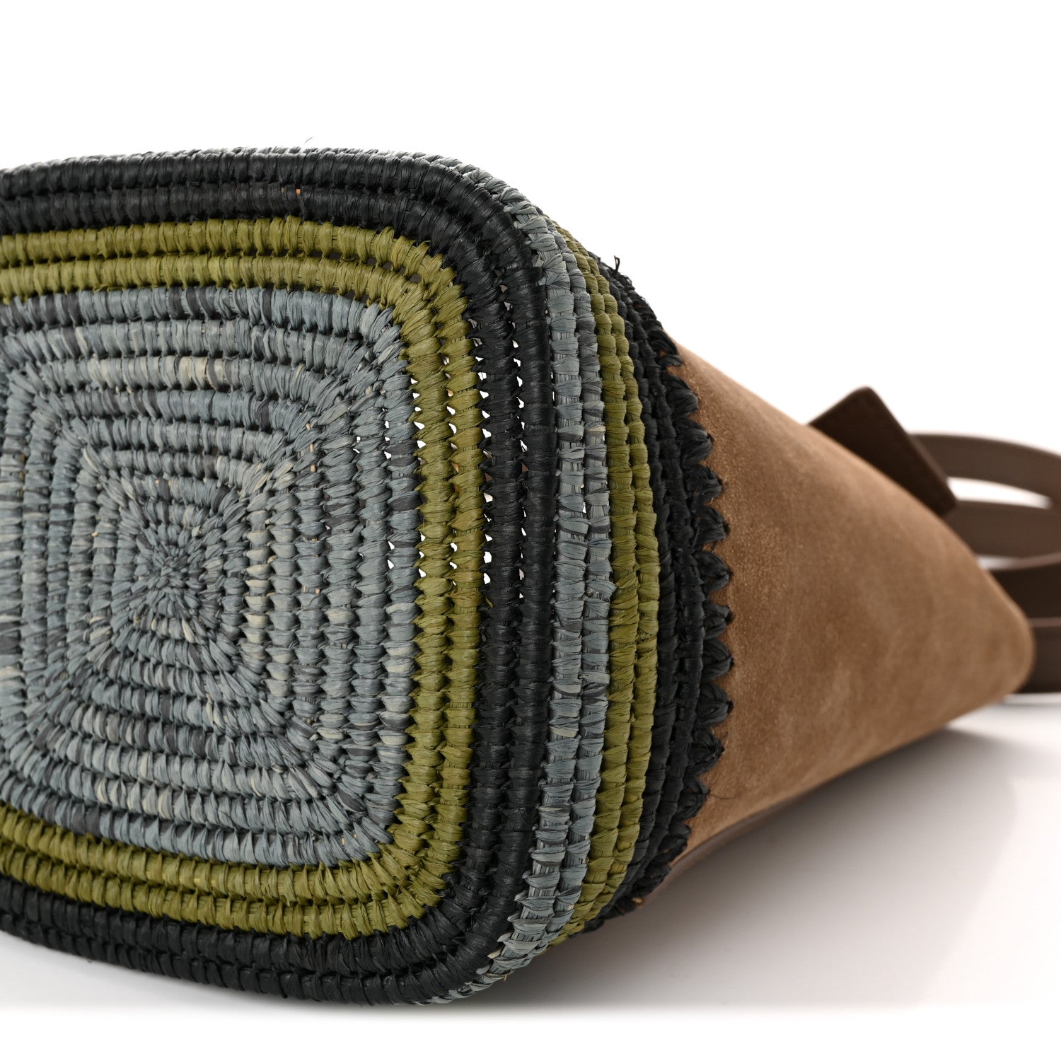 Loewe Suede Raffia Striped Mini Pebble Bucket Bag Brown 9 of 9
