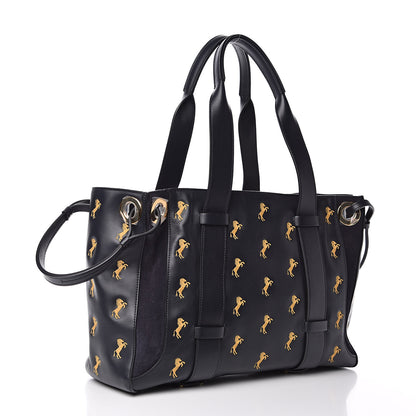 Chloe Smooth Calfskin Little Horses Embroidered Tao Zipped Tote Full Blue 3 of 11