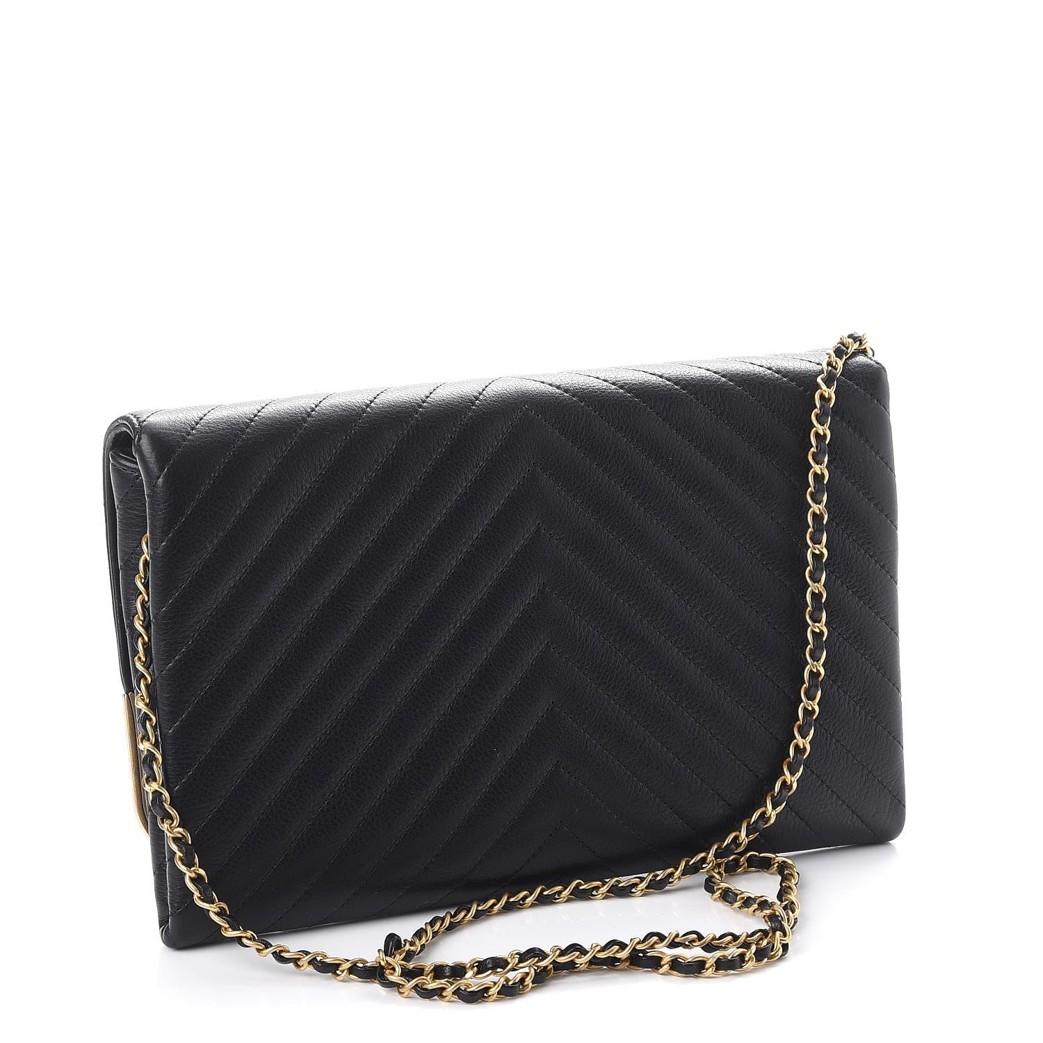 Chanel Calfskin Chevron Quilted Rock The Corner Clutch With Chain Black 3 of 7