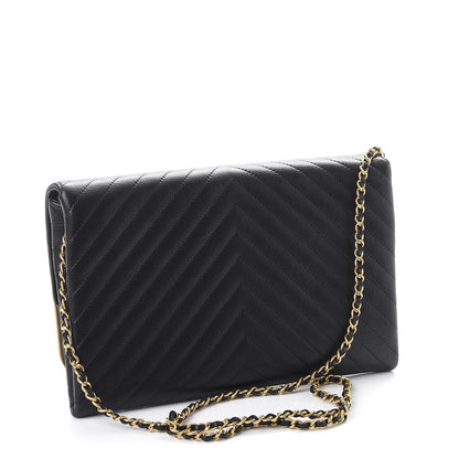 Chanel Calfskin Chevron Quilted Rock The Corner Clutch With Chain Black 3 of 7