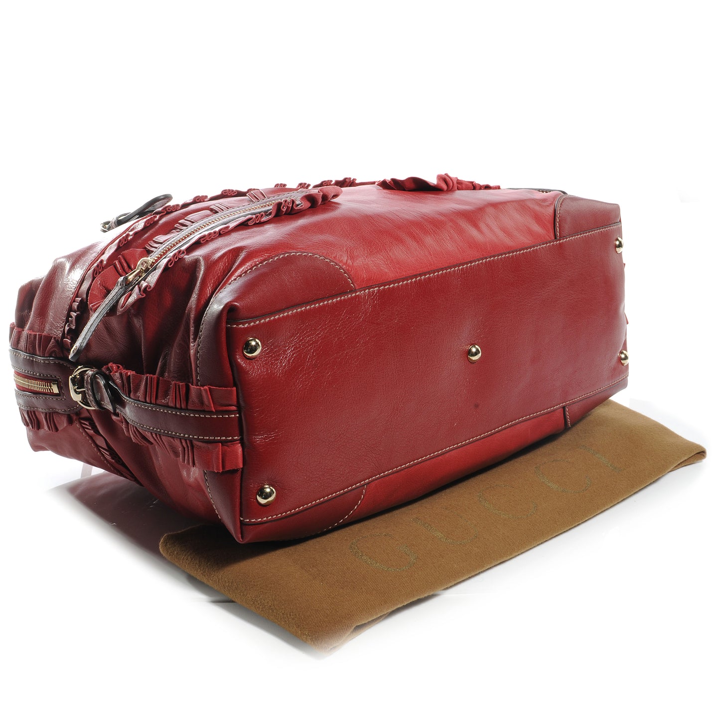 Leather Ruffle Sabrina Boston Tote Rouge