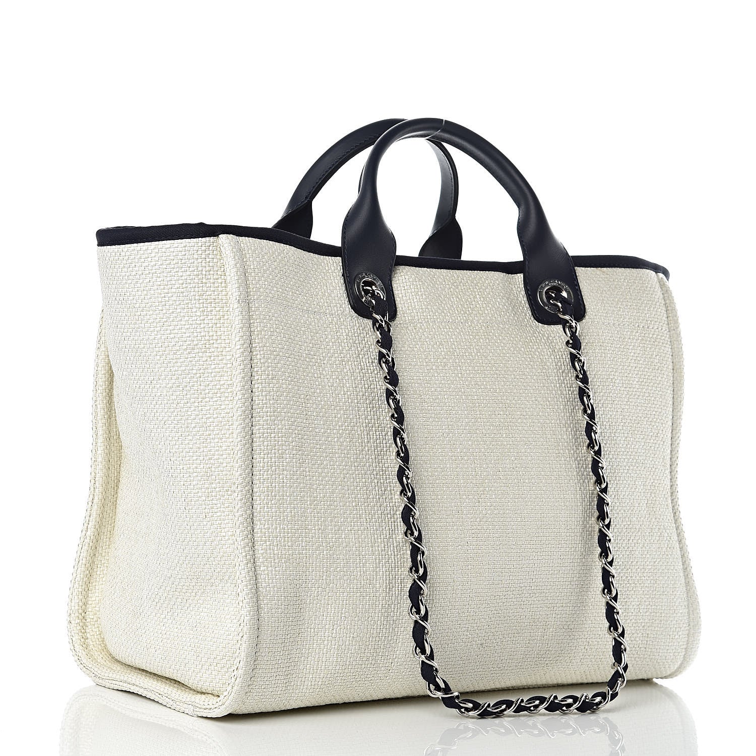 Chanel Woven Straw Raffia Large Deauville Tote White Navy 3 of 9