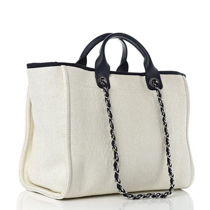 Chanel Woven Straw Raffia Large Deauville Tote White Navy 3 of 9