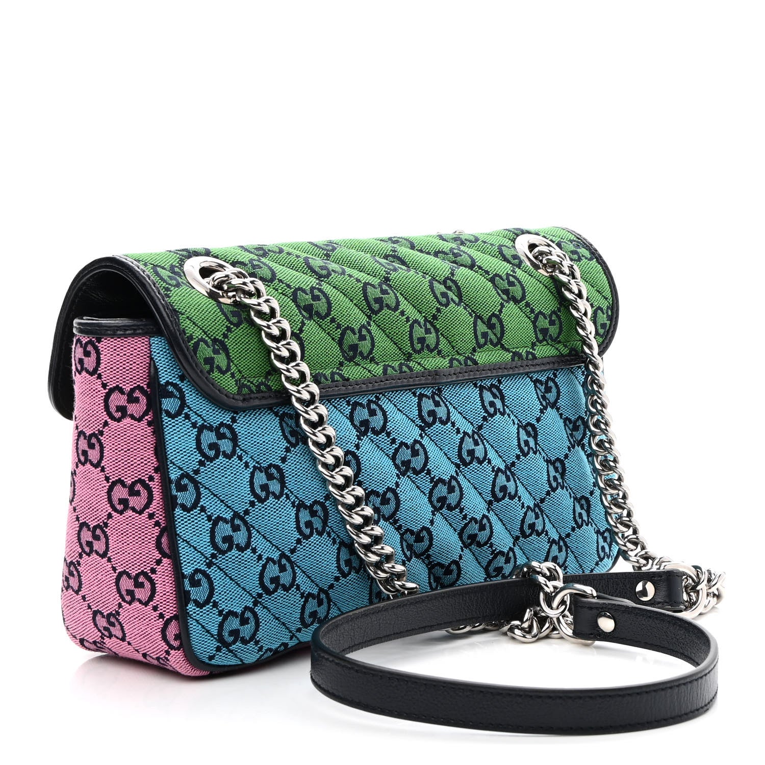 Gucci Monogram Multicolor Matelasse Diagonal Small GG Marmont Shoulder Bag Green Blue Yellow Light Blue Pink 4 of 9