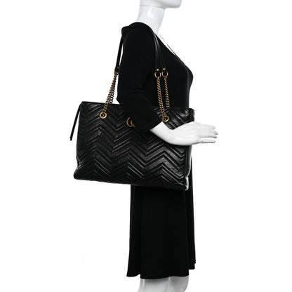 Gucci Vintage Calfskin Matelasse Medium GG Marmont Slim Tote Black 2 of 10