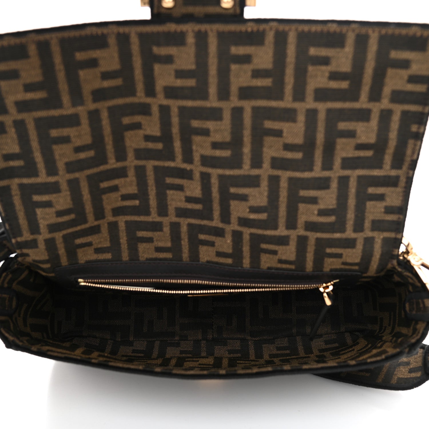 Fendi Fabric Jacquard FF 1974 Medium Baguette Tobacco Moro Black 5 of 10