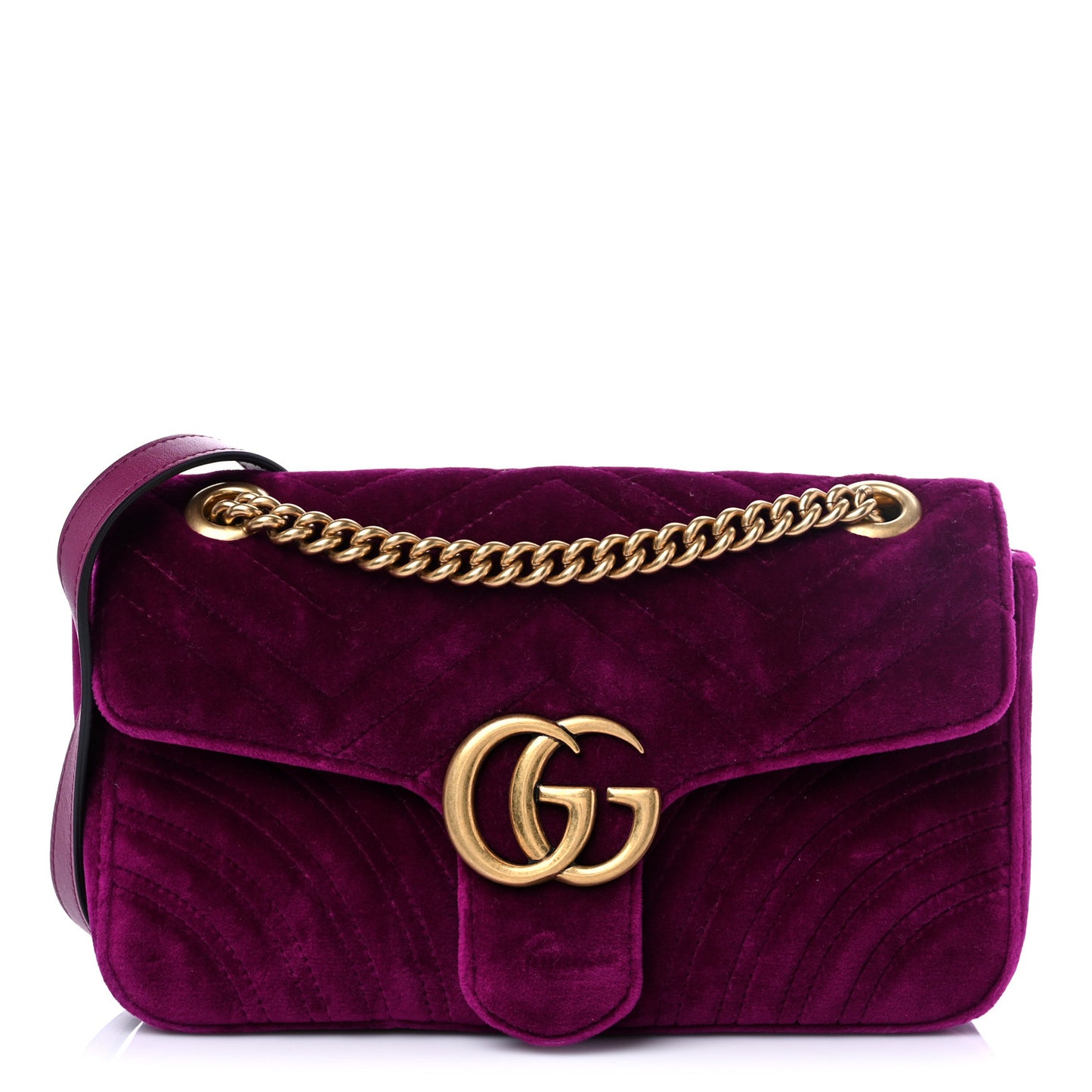Velvet Matelasse Small GG Marmont Shoulder Bag Fuchsia Violet Cyclamen