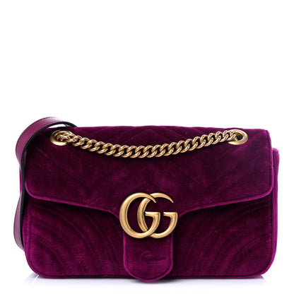Gucci Velvet Matelasse Small GG Marmont Shoulder Bag Fuchsia Violet Cyclamen 1 of 10