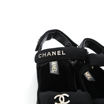 Chanel Grosgrain Crystal Logo Platform Sandals 39 Black 6 of 6