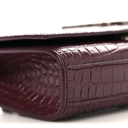 Saint Laurent Calfskin Crocodile Embossed Monogram Kate Belt Bag Burgundy 8 of 9
