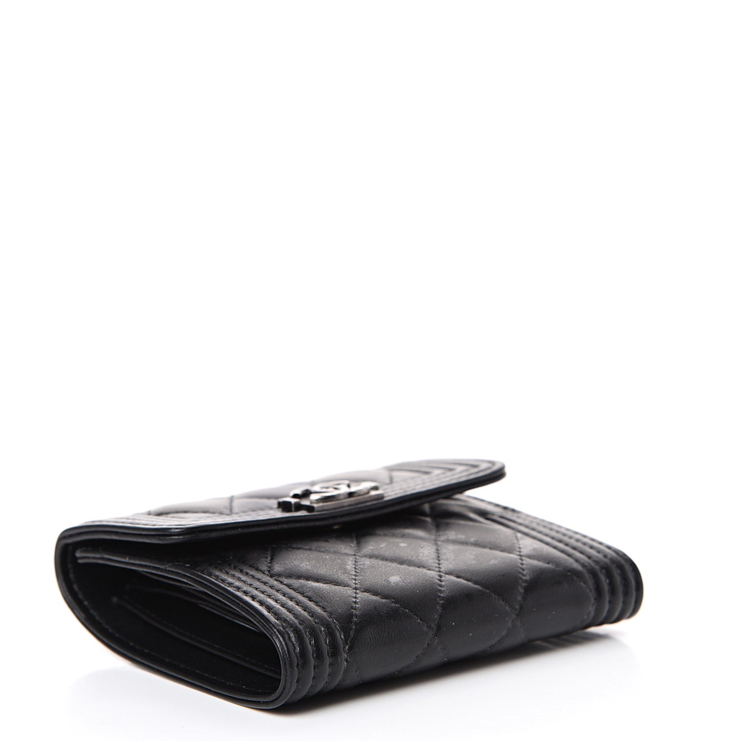 Lambskin Quilted Compact Boy Wallet Black