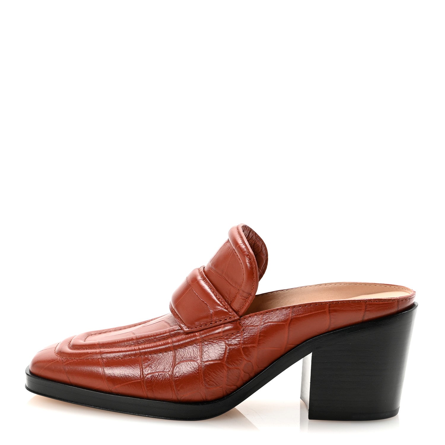 Bottega Veneta Calfskin Alligator Embossed Mules 36.5 Rust 1 of 9