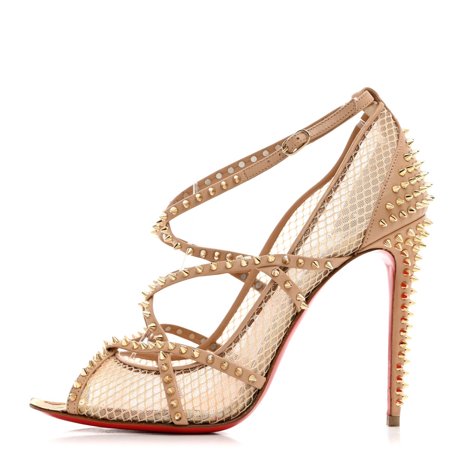 Christian Louboutin Rete Mini Resille Kid Specchio Alarc 100 Pump 38 Nude Light Gold 1 of 10
