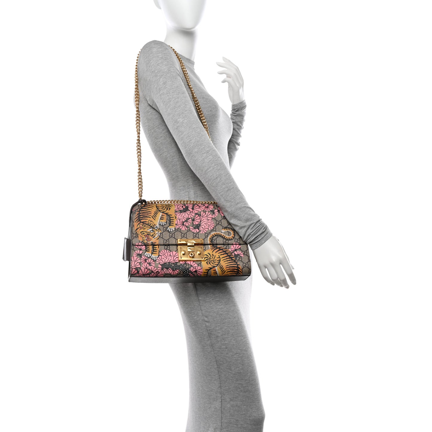 GG Supreme Monogram Bengal Medium Padlock Shoulder Bag Beige Pink