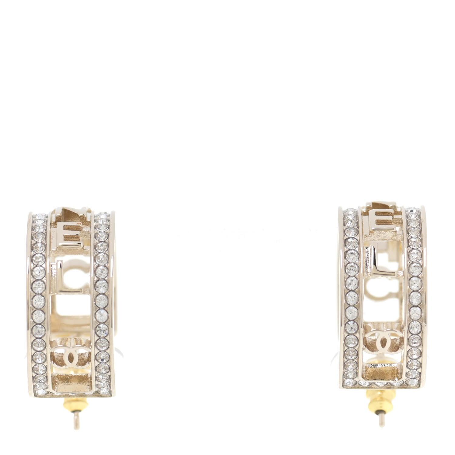 Chanel Metal Crystal Bow-tiful CC Hoop Earrings Gold 1 of 5