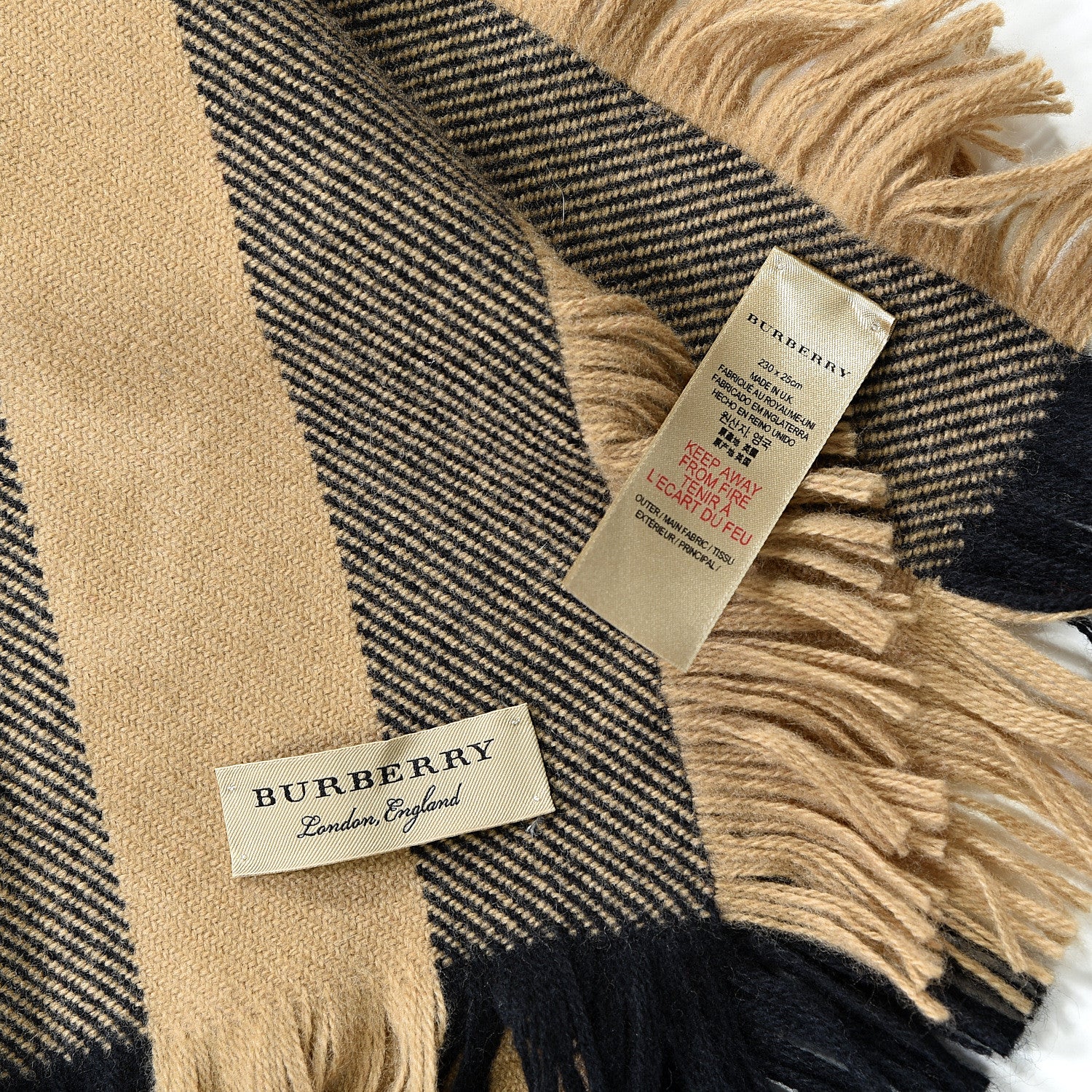 Burberry Wool Half Mega Check Fringe Scarf Camel 3 of 3