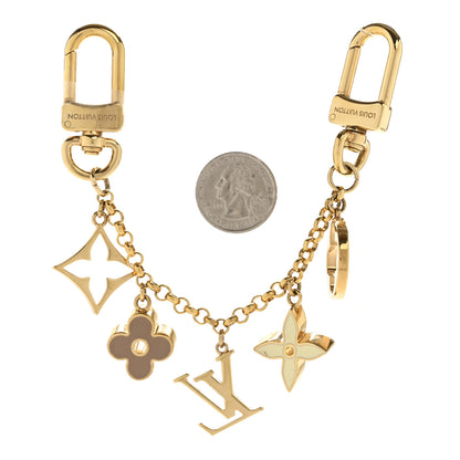 Louis Vuitton Brass Enamel Fleur De Monogram Bag Charm Chain Gold 2 of 4